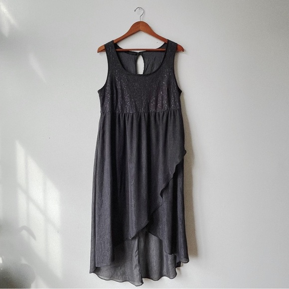 Maurice’s Women’s Linen Dress Sleeveless Flutter Hem Charcoal Gray - Picture 3 of 7